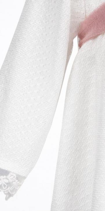 Jesusito de Bautizo para Bebé con Braguita y Capota en Tul Estampado Beige con Lazo de Tul Rosa – Fabricación Española [2]