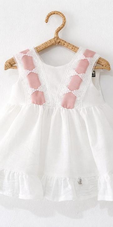 Jesusito ceremonia y arras bebé niña blanco con tul rosa empolvado con braguita [4]