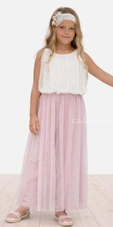 Mono niña ceremonia en tul beige y rosa empolvado Nekenia 2521103 [1]