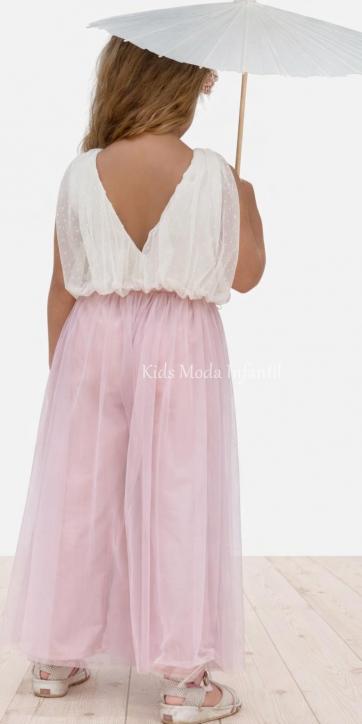 Mono niña ceremonia en tul beige y rosa empolvado Nekenia 2521103