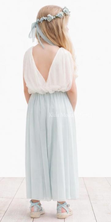 Mono niña ceremonia en tul beige y verde agua Nekenia 2521103