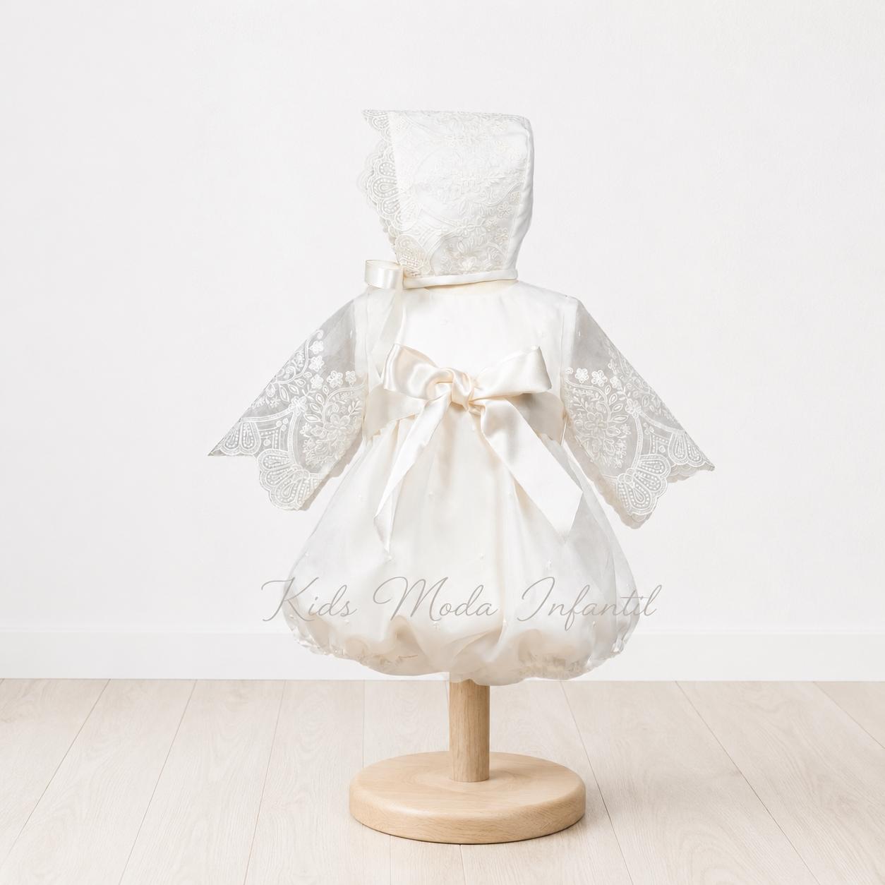 Pelele Bautizo Organza Bordada con Capota Alma Bordada | Fabricación Española