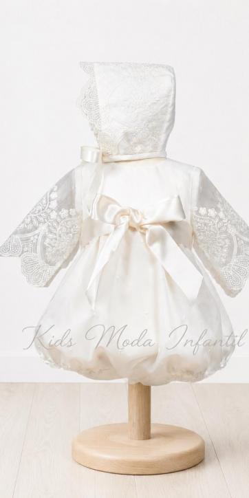 Pelele Bautizo Organza Bordada con Capota Alma Bordada | Fabricación Española