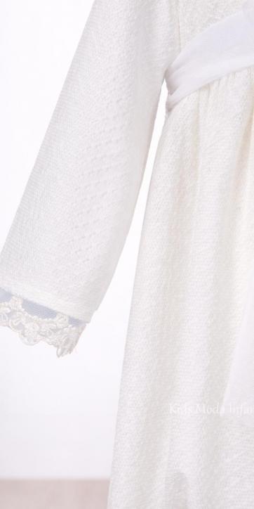 Pelele de Bautizo para Bebé en Tul Estampado Beige con Lazo de Tul Beige y Capota – Fabricación Española [1]