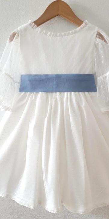 Vestido arras niña blanco tul con fajín lino azul Coco Acqua Ceremonia 60444 [0]