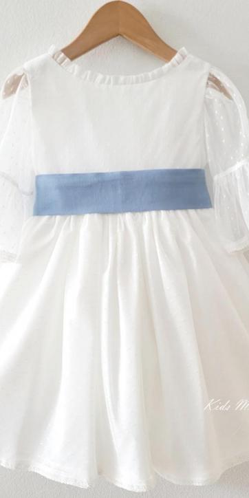 Vestido arras niña blanco tul con fajín lino azul Coco Acqua Ceremonia 60444 [6]