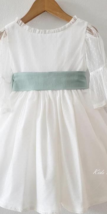 Vestido arras niña blanco tul con fajín lino verde agua Coco Acqua Ceremonia 60444 [0]