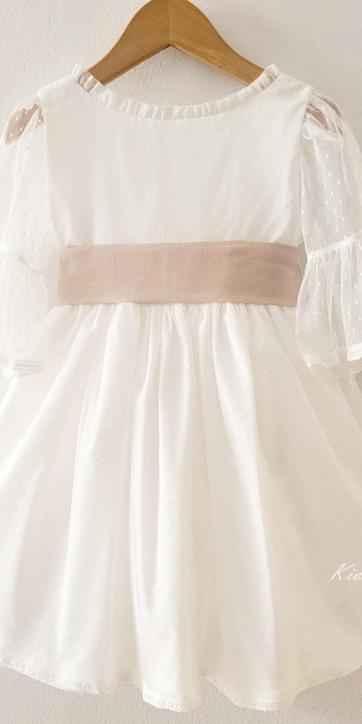 Vestido arras niña blanco tul con fajín lino camel Coco Acqua Ceremonia 60444 [6]