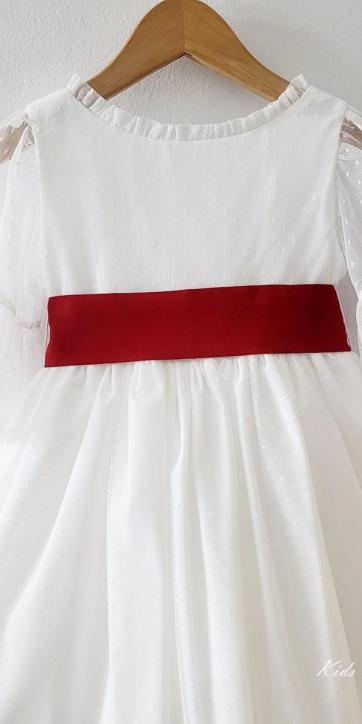 Vestido arras niña blanco tul con fajín lino burdeos Coco Acqua Ceremonia 60444 [6]