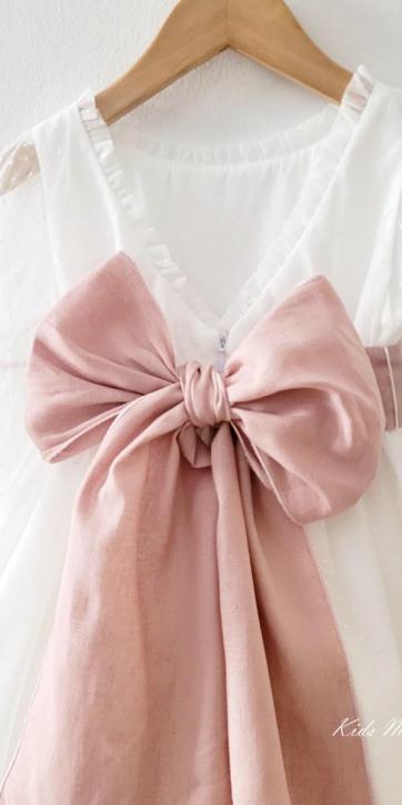 Vestido arras niña blanco tul con fajín lino rosa empolvado Coco Acqua Ceremonia 60444 [7]