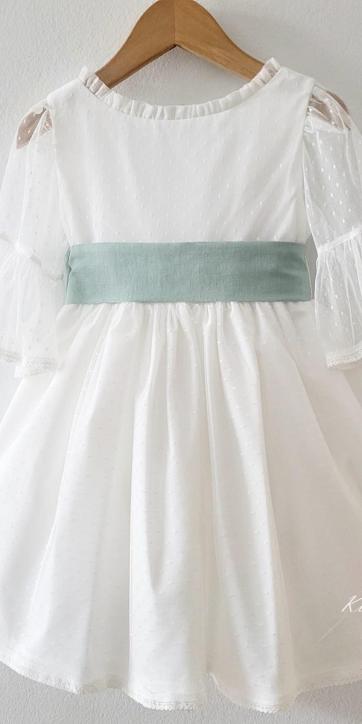 Vestido arras niña blanco tul con fajín lino verde agua Coco Acqua Ceremonia 60444 [5]