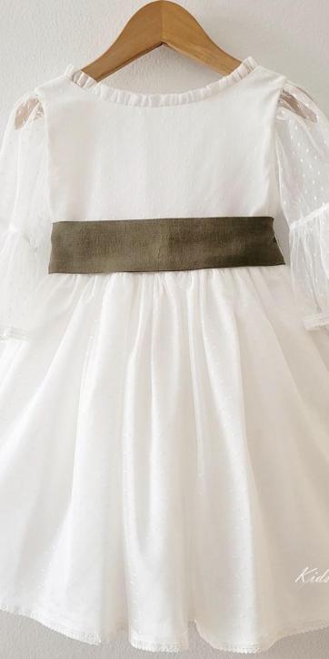 Vestido arras niña blanco tul con fajín lino verde oliva Coco Acqua Ceremonia 60444 [4]
