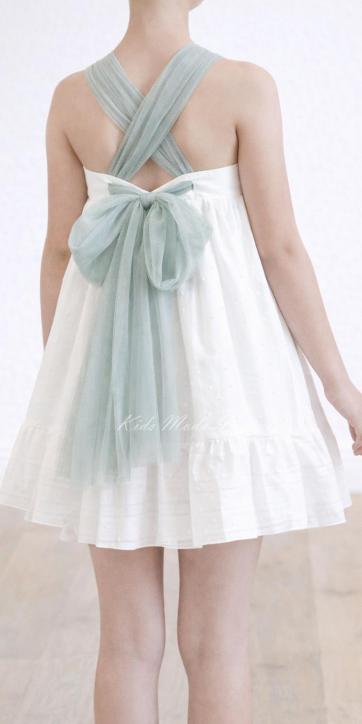 Vestido Ceremonia y Arras Niña Espalda Cruzada Tul Verde Agua – Eva Martínez Artesanía Familia 6