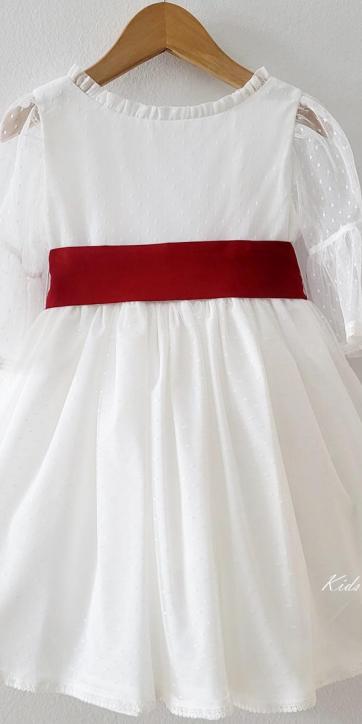 Vestido arras niña blanco tul con fajín lino burdeos Coco Acqua Ceremonia 60444 [4]