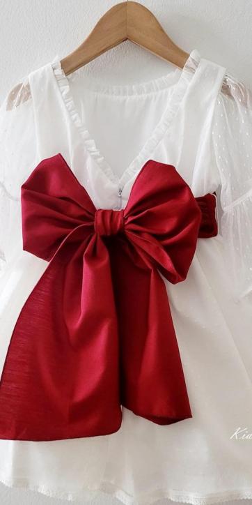 Vestido arras niña blanco tul con fajín lino burdeos Coco Acqua Ceremonia 60444 [5]