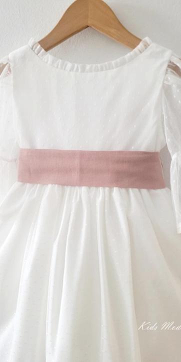 Vestido arras niña blanco tul con fajín lino rosa empolvado Coco Acqua Ceremonia 60444 [6]