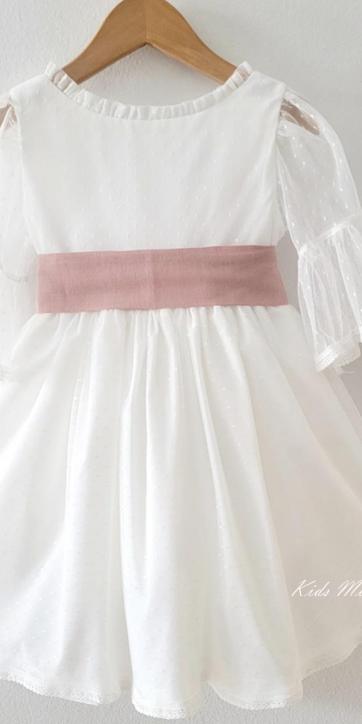 Vestido arras niña blanco tul con fajín lino rosa empolvado Coco Acqua Ceremonia 60444 [4]