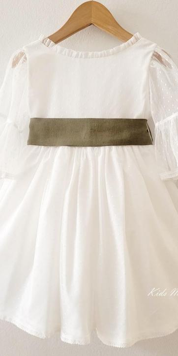 Vestido arras niña blanco tul con fajín lino verde oliva Coco Acqua Ceremonia 60444 [0]