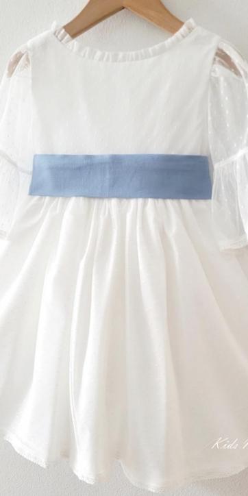 Vestido arras niña blanco tul con fajín lino azul Coco Acqua Ceremonia 60444 [4]