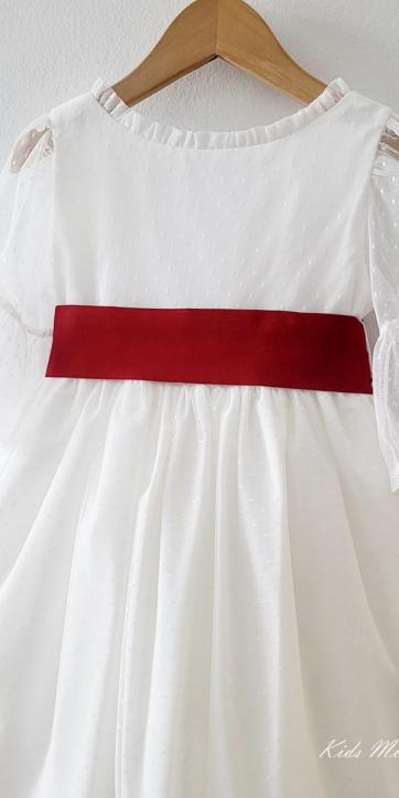 Vestido arras niña blanco tul con fajín lino burdeos Coco Acqua Ceremonia 60444 [2]