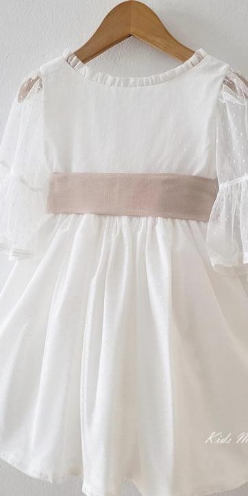 Vestido arras niña blanco tul con fajín lino camel Coco Acqua Ceremonia 60444 [4]