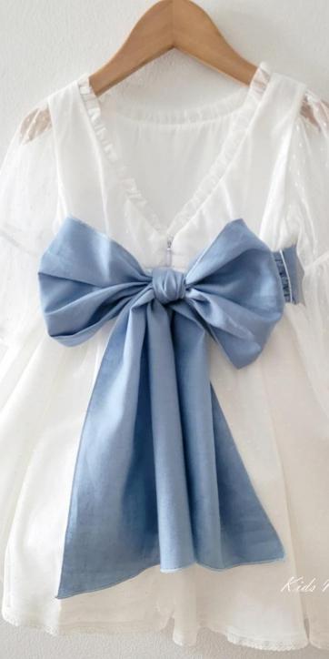 Vestido arras niña blanco tul con fajín lino azul Coco Acqua Ceremonia 60444 [3]