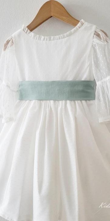 Vestido arras niña blanco tul con fajín lino verde agua Coco Acqua Ceremonia 60444 [2]