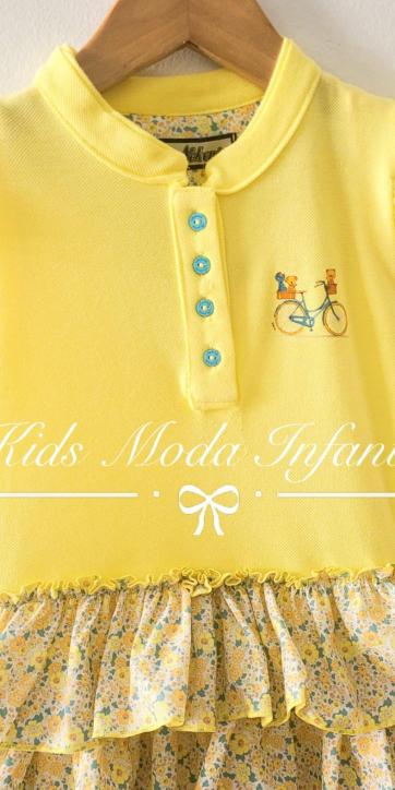Vestido niña polo amarillo con falda de volantes estampados flores Nekenia [3]