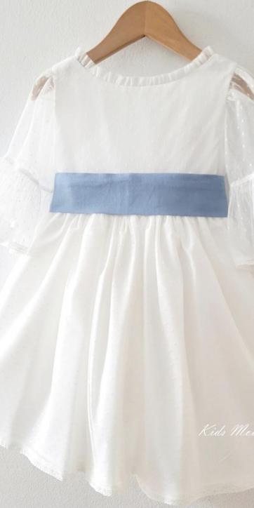 Vestido arras niña blanco tul con fajín lino azul Coco Acqua Ceremonia 60444 [2]