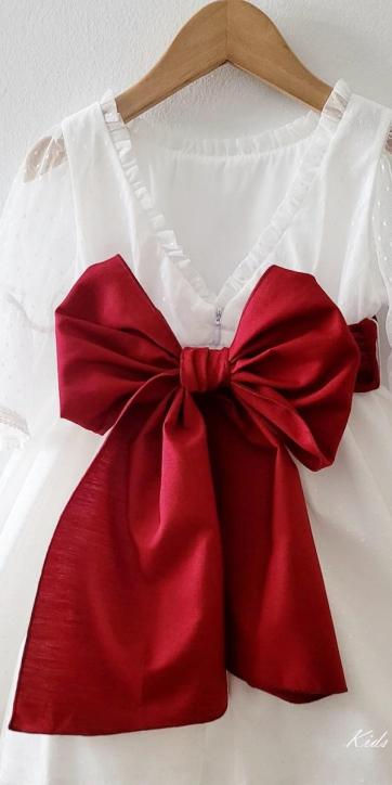 Vestido arras niña blanco tul con fajín lino burdeos Coco Acqua Ceremonia 60444 [1]