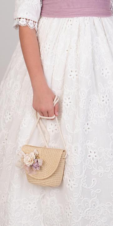 Vestido de Comunión Nekenia 2621814 Blanco con Fajín de Tul Rosa Empolvado – Colección Comunión 2026 [3]