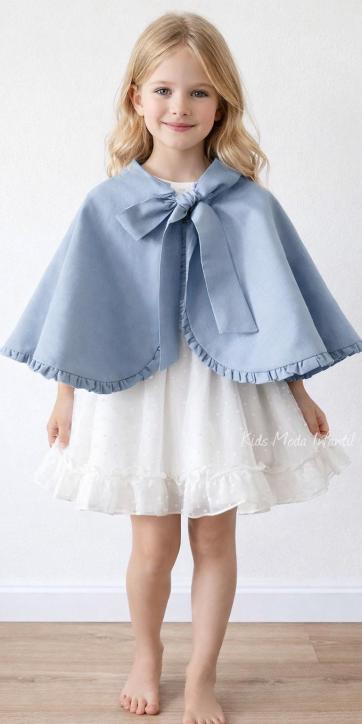 Vestido arras niña plumeti cristal con fajín lino azul Eva Martinez Artesanía 32111 [2]