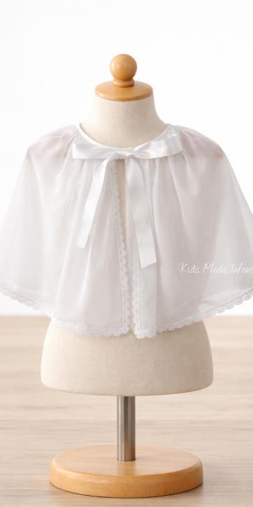 Faldón Bautizo Bebé en Gasa Blanca con Cinta Rosa Empolvado – Familia 6 [3]