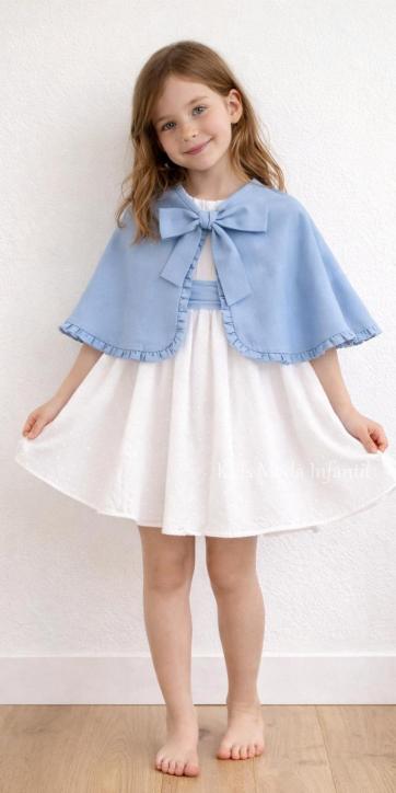 Vestido Ceremonia y Arras Niña Plumeti Blanco Tul Azul – Familia 7 Eva Martínez Artesanía [5]