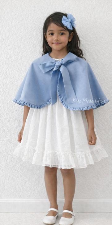 Vestido arras niña manga larga plumeti cristal y fajín tul azul 32111ML [2]