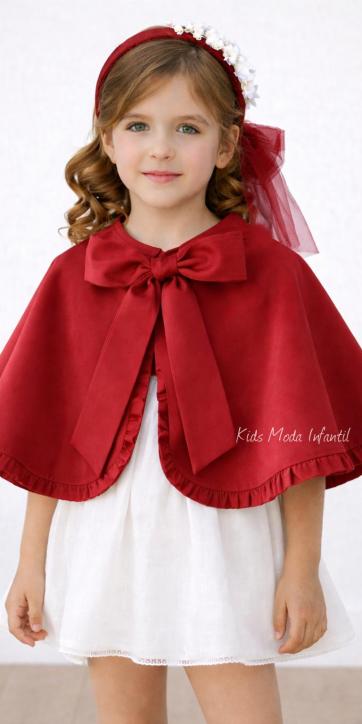 Vestido de ceremonia y arras para niña blanco roto con fajín de tul burdeos | Eva Martínez Artesanía [1]