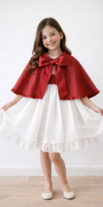 Vestido arras niña plumeti cristal con fajín burdeos Eva Martinez Artesanía 32111