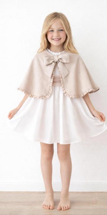 Vestido Ceremonia y Arras Niña Plumeti Blanco con Tul Camel | Familia 7 – Eva Martínez Artesanía [4]