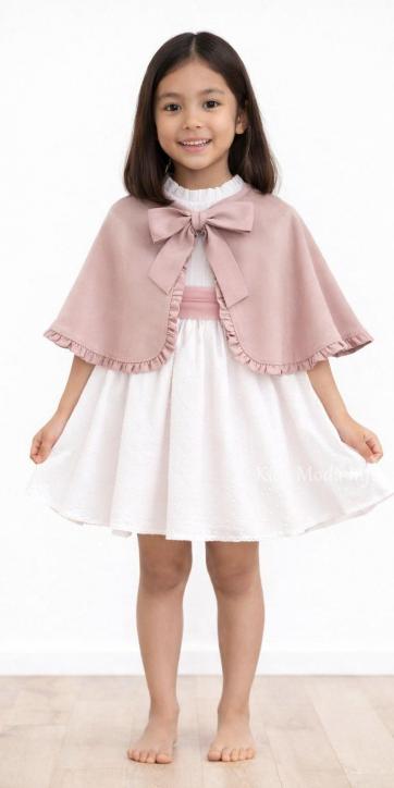 Vestido Ceremonia y Arras Niña Plumeti Blanco con Tul Rosa Empolvado – Familia 7 | Eva Martínez Artesanía [3]