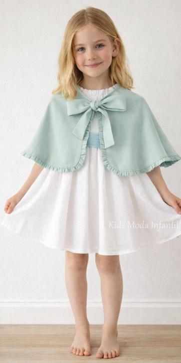 Vestido Ceremonia y Arras Niña Plumeti Blanco con Tul Verde Agua | Familia 7 – Eva Martínez Artesanía [2]