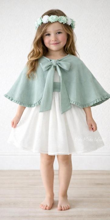 Vestido ceremonia niña tul topo con fajin verde agua Coco Acqua Ceremonia 60444