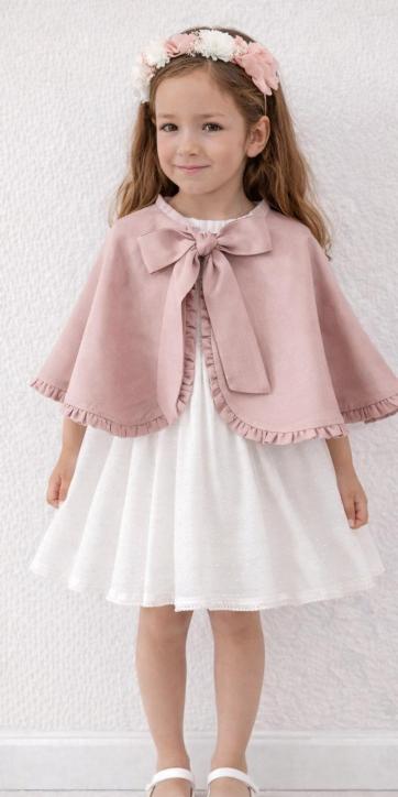 Vestido arras niña blanco tul con fajín lino rosa empolvado Coco Acqua Ceremonia 60444