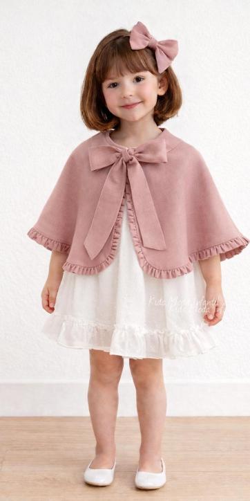 Vestido arras niña plumeti cristal con fajín lino rosa empolvado Eva Martinez Artesanía 32111 [4]