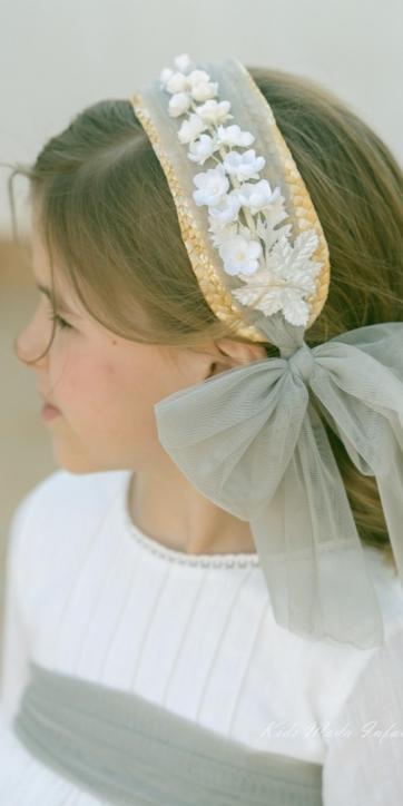 Capota Diadema Ceremonia y Arras Niña Verde Oliva – Eva Martínez Artesanía Familia 4