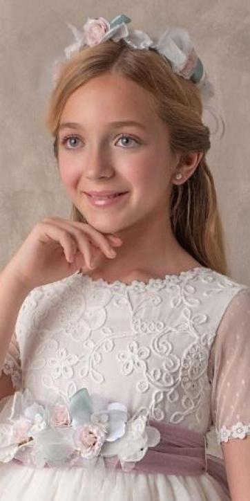 Vestido Comunión Nekenia 2621813 rosa empolvado tul blanco roto – Kids Moda Infantil [3]