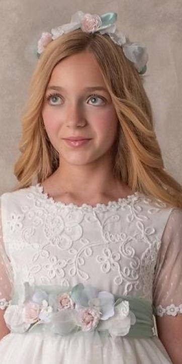 Vestido Comunión Nekenia 2621813 verde agua tul blanco roto – Kids Moda Infantil [5]