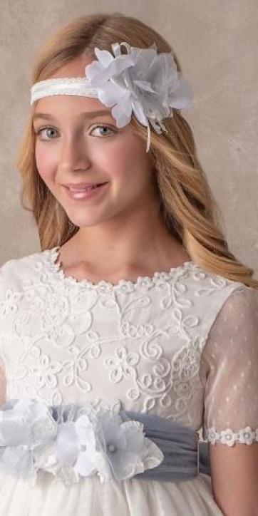 Vestido Comunión Nekenia 2621813 azul empolvado tul blanco roto – Kids Moda Infantil [5]