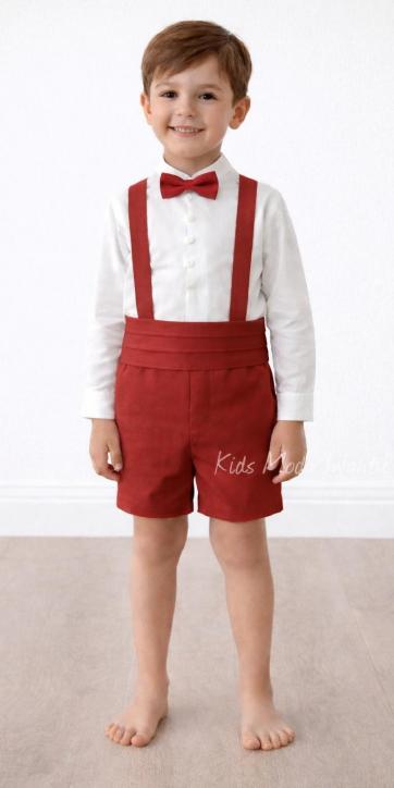Conjunto ceremonia niño camisa y peto con tirantes Burdeos de Eva Martinez Artesanía [4]