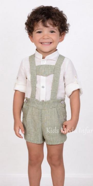 Conjunto Ceremonia Niño Lino Blanco Roto y Verde Oliva con Peto | Nekenia – 2521500-2621103 [1]