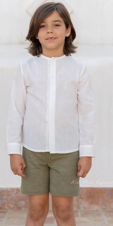 Conjunto de Ceremonia y Arras Niño Blanco Roto y Verde Oliva | Eva Martínez Artesanía